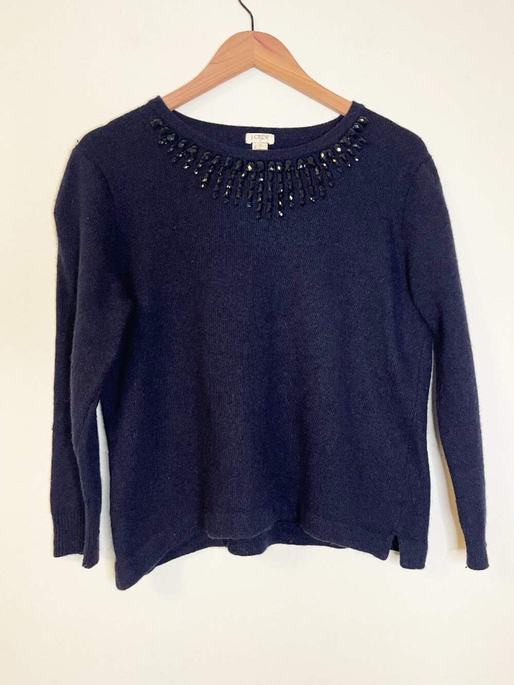J.Crew Navy Jeweled Merino Wool Blend Sweater Size XL Classic